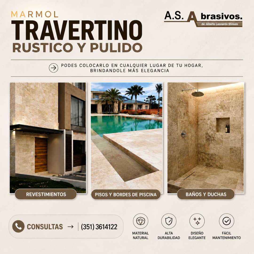 1 Mármol Travertino Rústico y Pulido